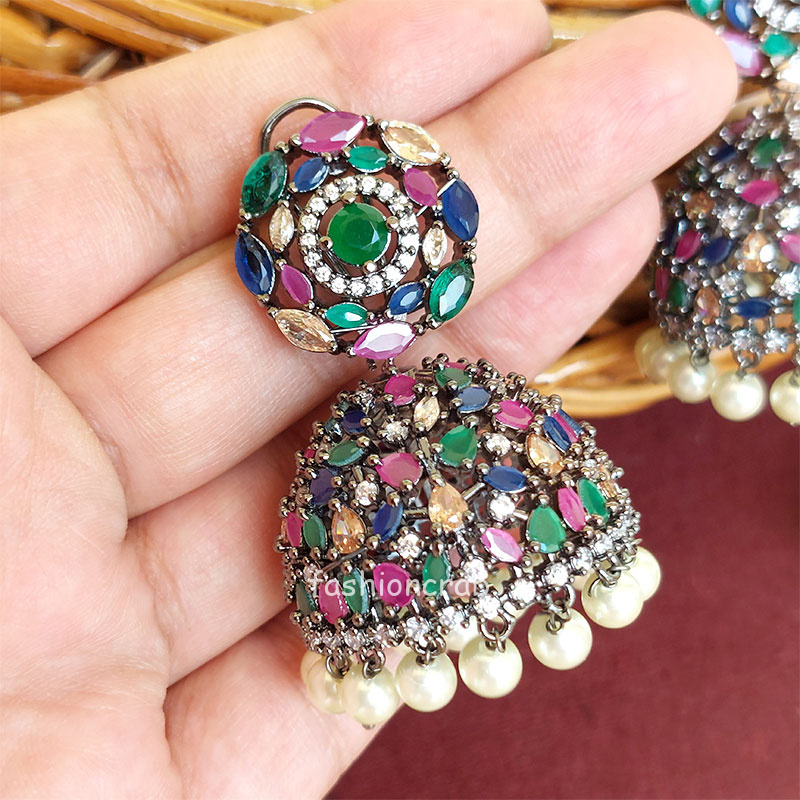 American Diamond Multicolor Jhumka Earrings