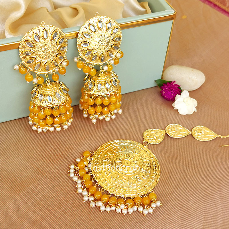 Yellow Color Punjabi Tikka Earrings for Wedding