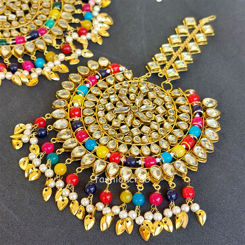Big Punjabi Tikka Set with Earrings for Women - Multicolour