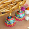Blue Pink Pearl Indian Jhumka Earrings
