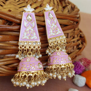Lavender Color Meenakari Jhumka Earrings for Women