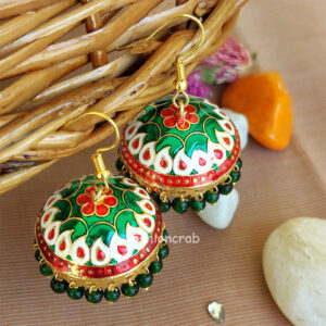 Traditional Pearl Jhumka Earrings - White Green