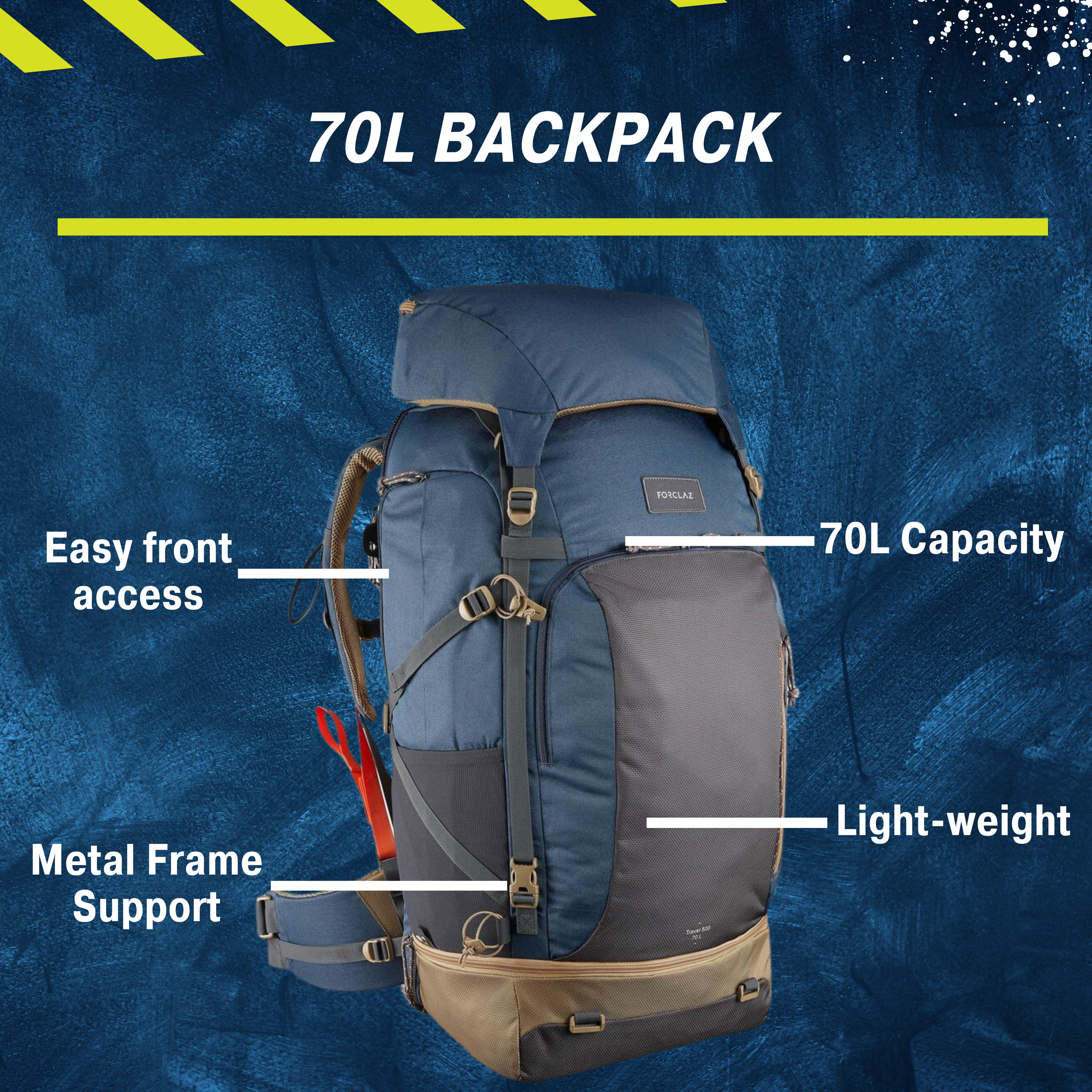 These are product images of Travel Backpack 70L on rent by SharePal.