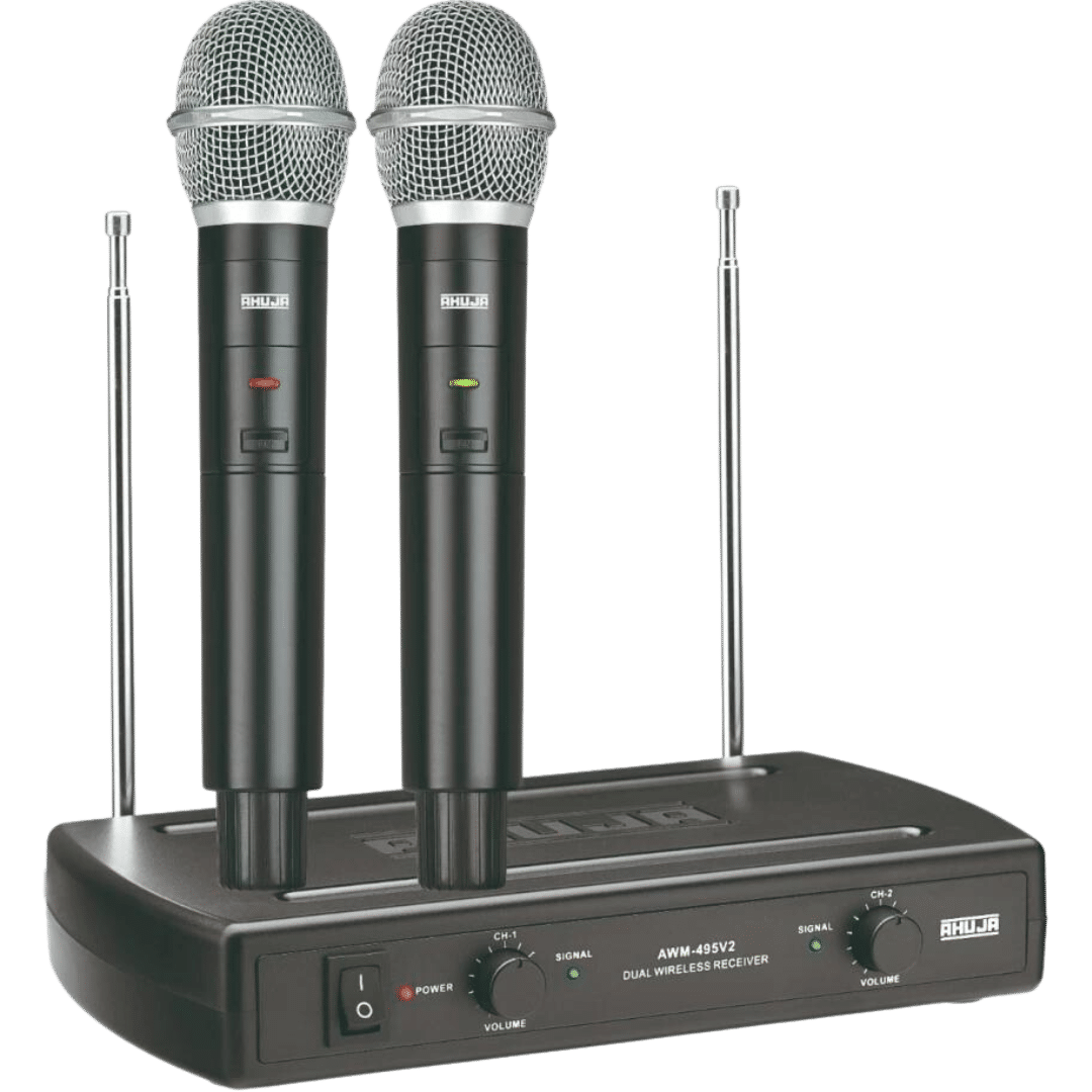 This is an image of Ahuja Dual Hand Wireless Microphone AWM-495V2  on rent offered by SharePal.in