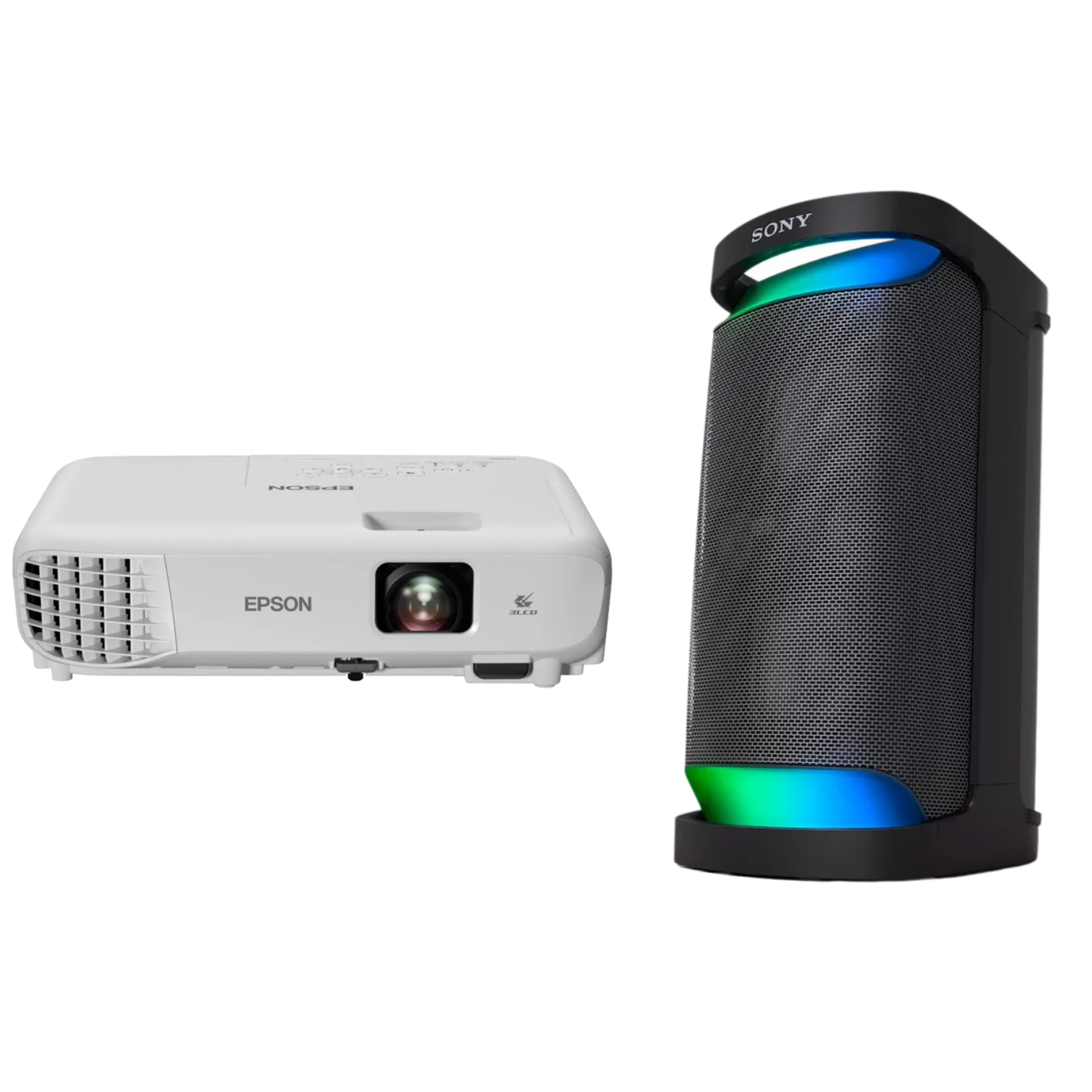 This is an image of Epson EB-E01 XGA Projector and speaker combo on rent offered by SharePal.in in Bangalore.