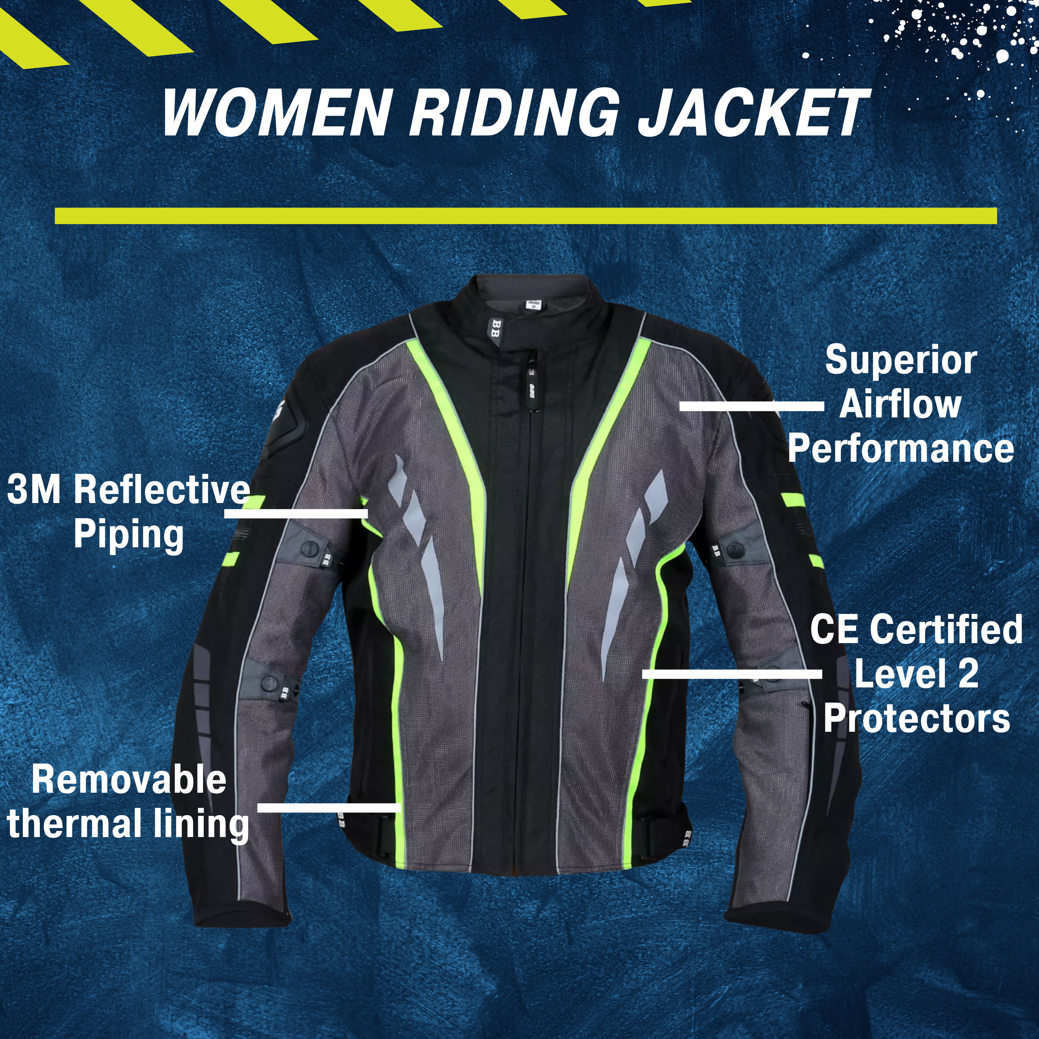 These are product images of Women Riding Jacket on rent by SharePal in Bangalore.