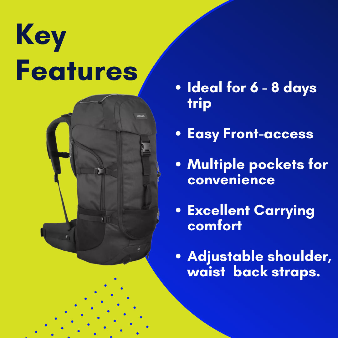 These are product images of 50L Backpack on rent by SharePal.