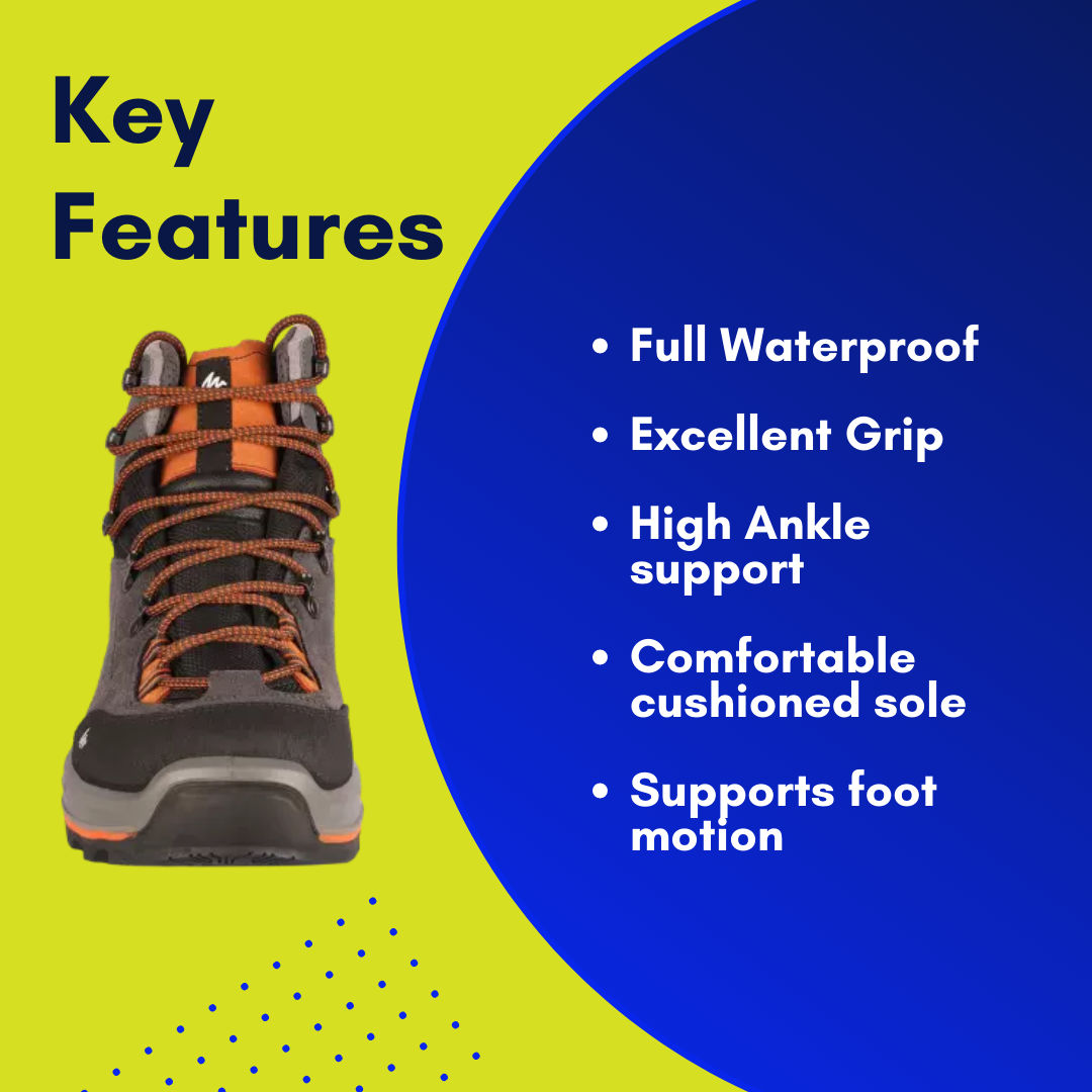 These are product images of Men's Trek 100 Trekking Shoes on rent by SharePal.