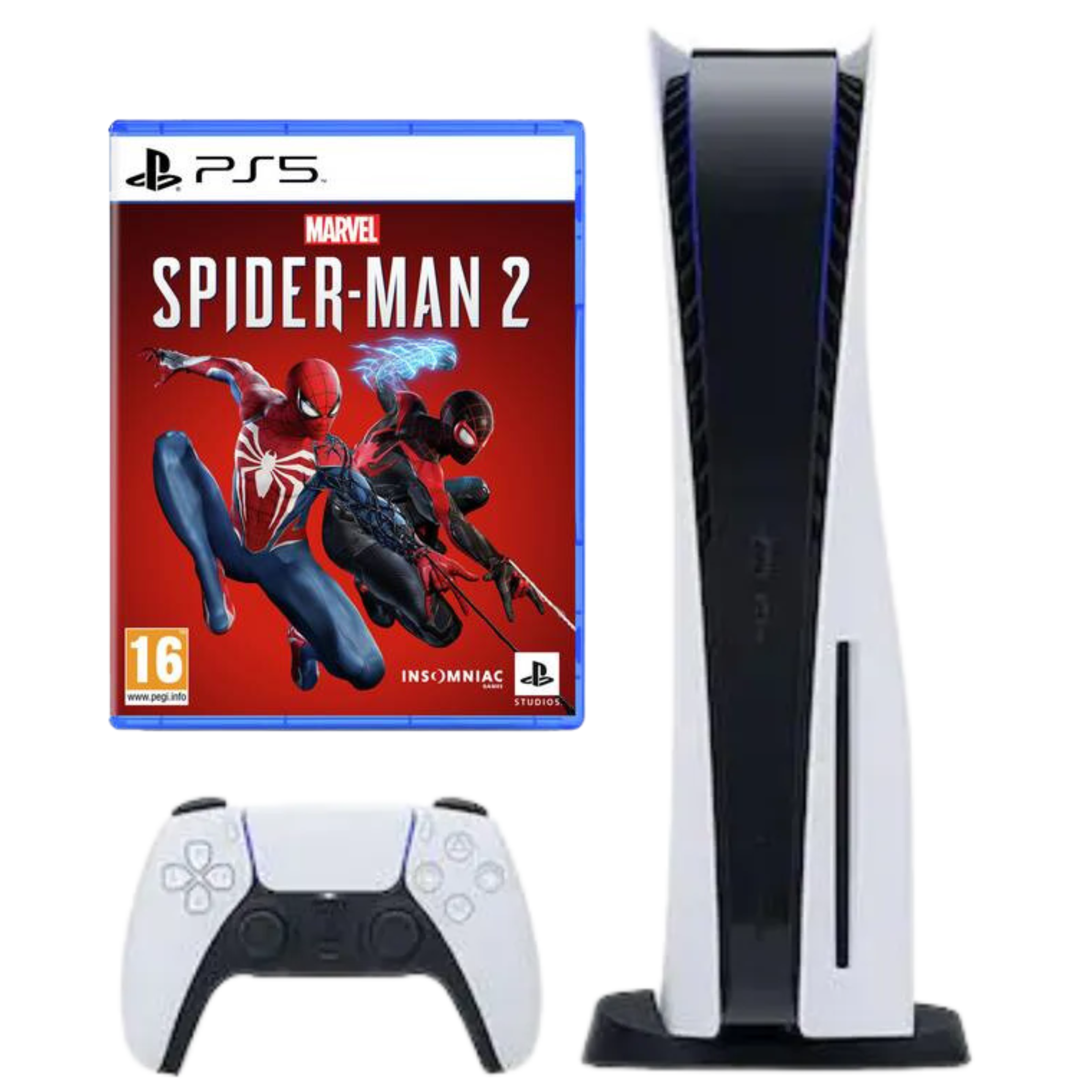 These are product images of PS5+Spiderman 2 with 1 Controller by SharePal in Bangalore.