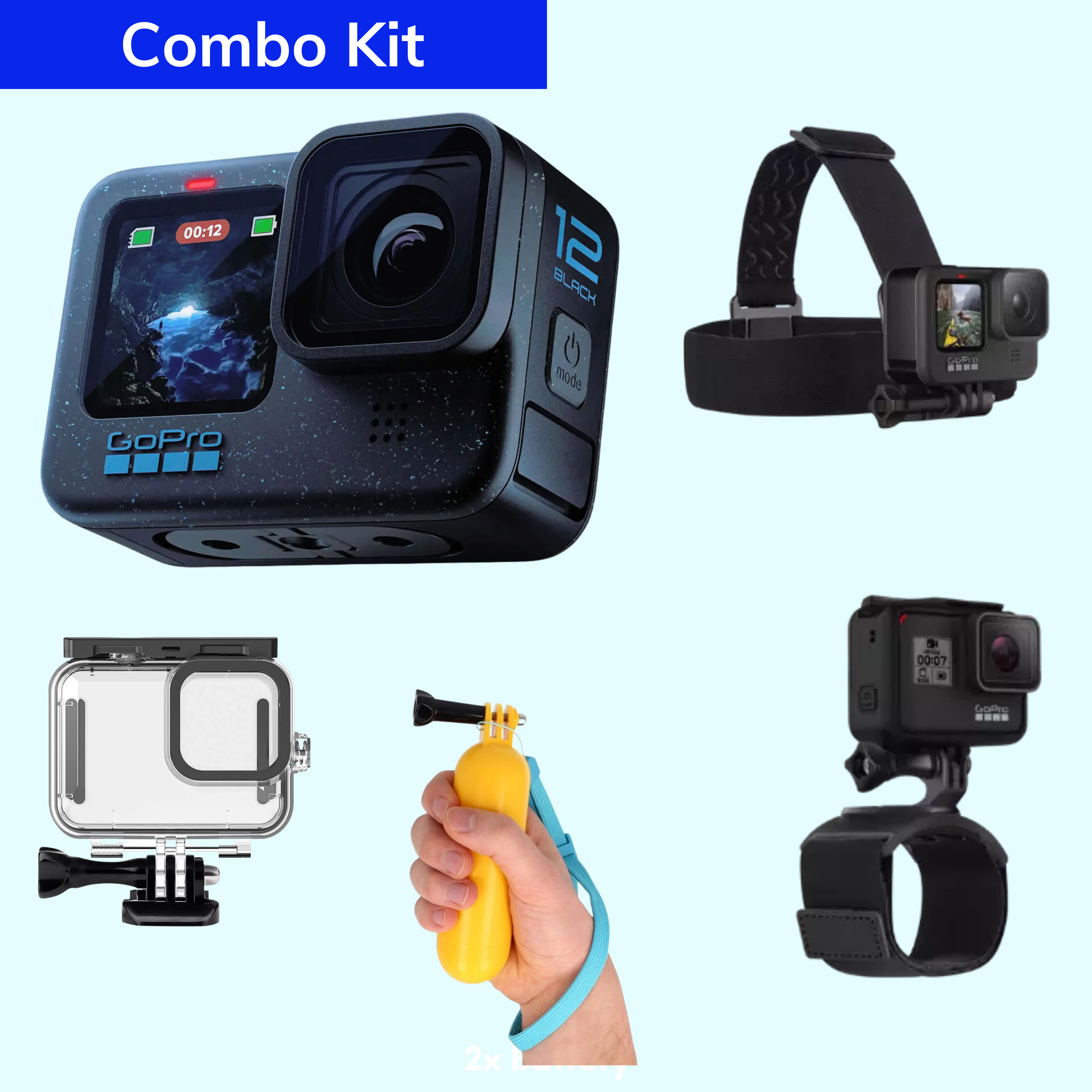 This is an image of GoPro Hero 12 Scuba Combo on rent offerred by SharePal.in