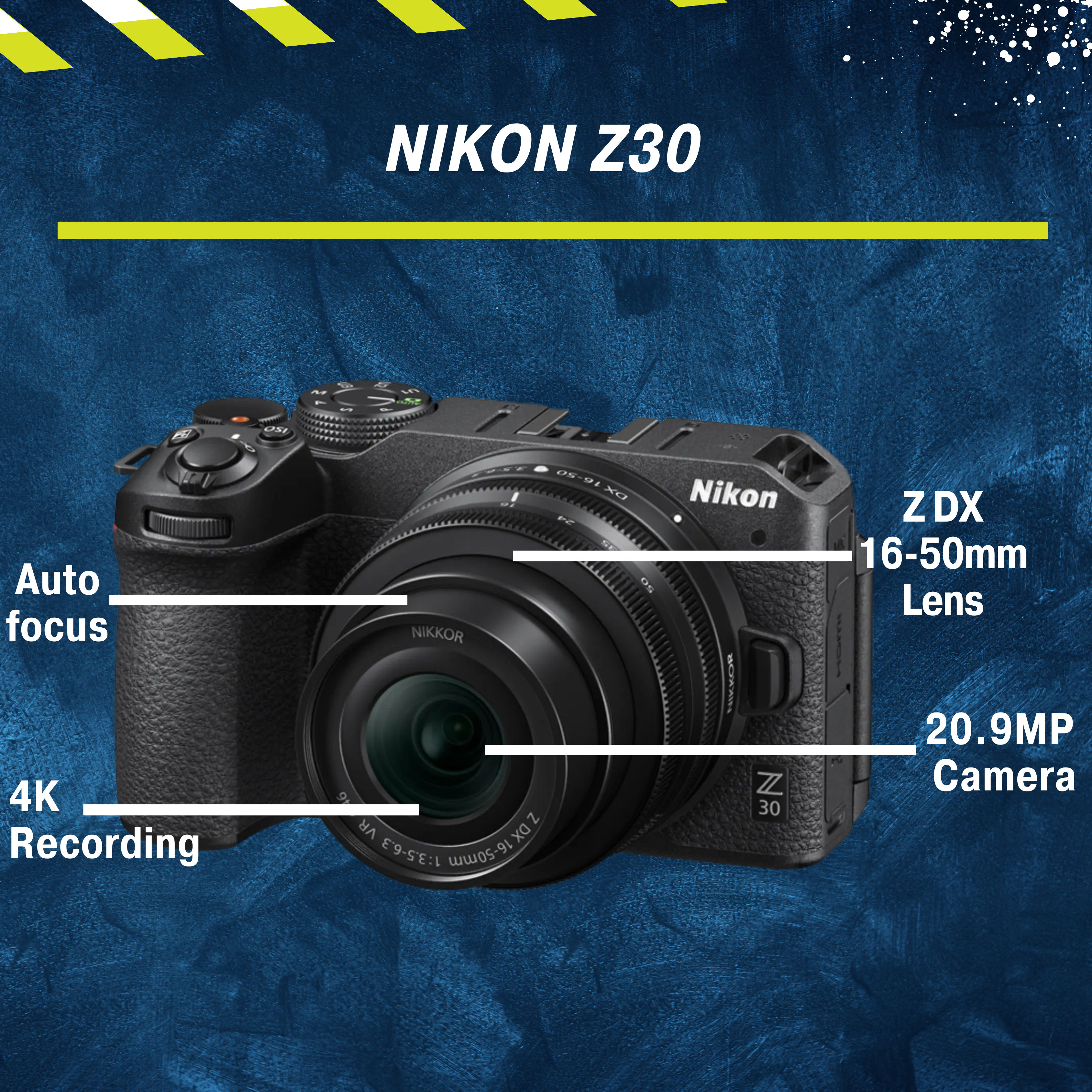 These are product images of Nikon Z30 Camera on rent by SharePal.
