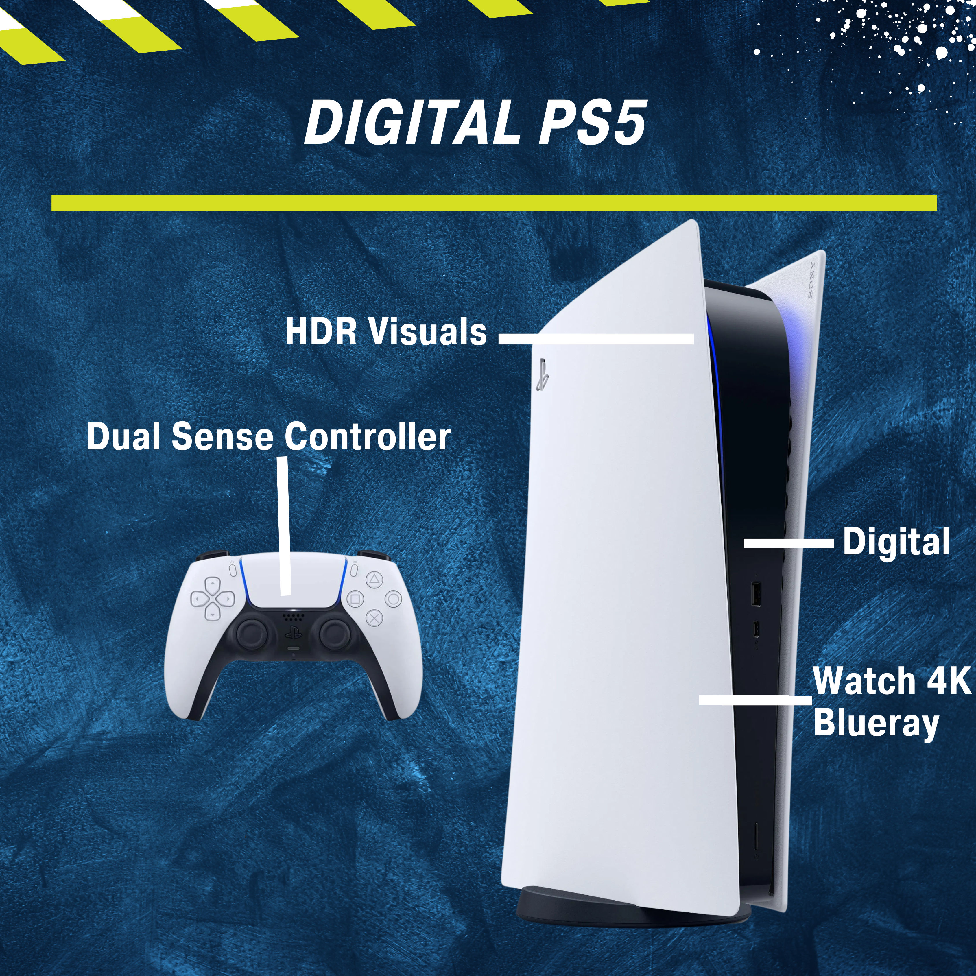 These are product images of Rent PS5 Console(Digital) w/1 Controller by SharePal.