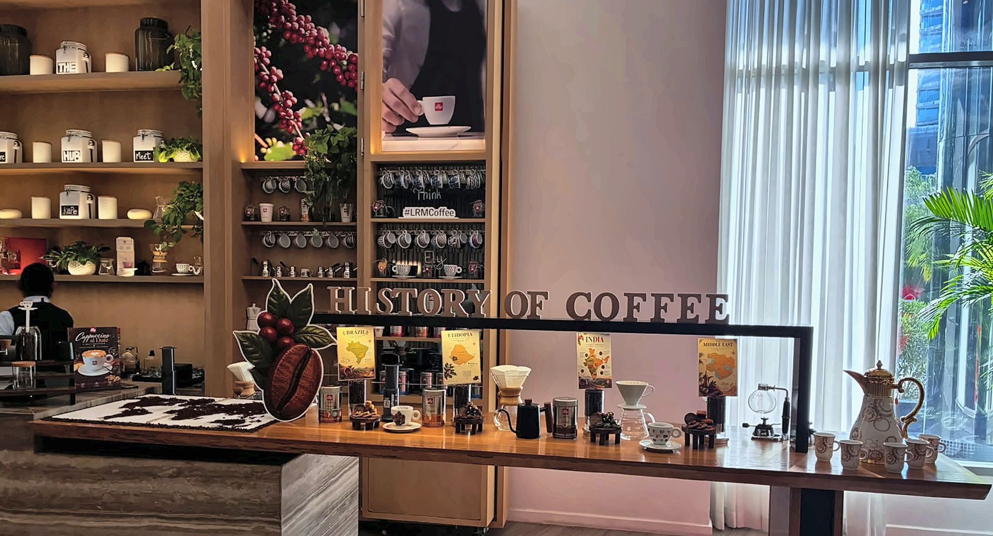 The History of Coffee display at the illy International Coffee Day celebration at Le Royal Méridien Dubai