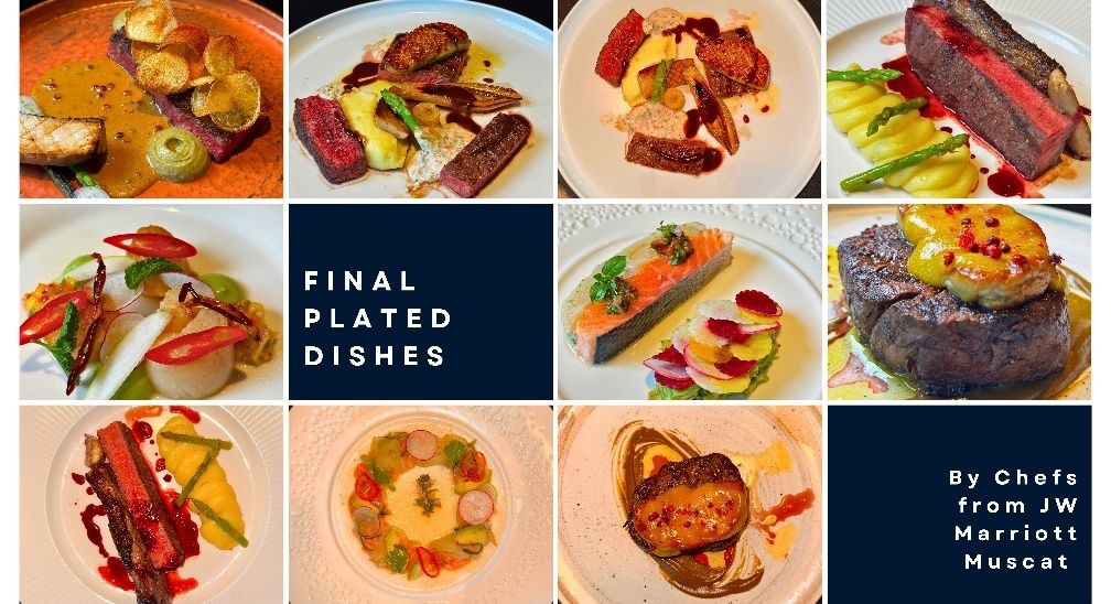 Collage of final plated dishes by chefs from JW Marriott Muscat