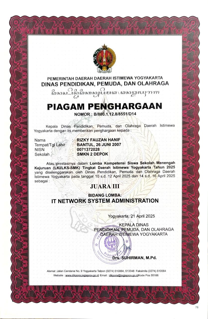 3rd Place in the 2025 DIY Province ITNSA LKS - Certificate or achievement image