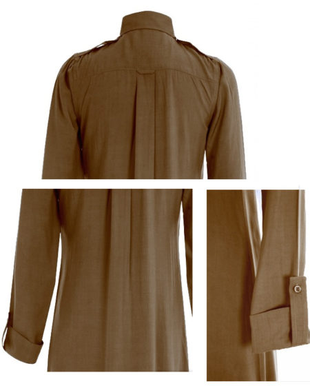 Brown shirt collar Abaya with box pleats
