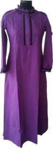 Purple abaya with concealed front button with gather sleeves and neck