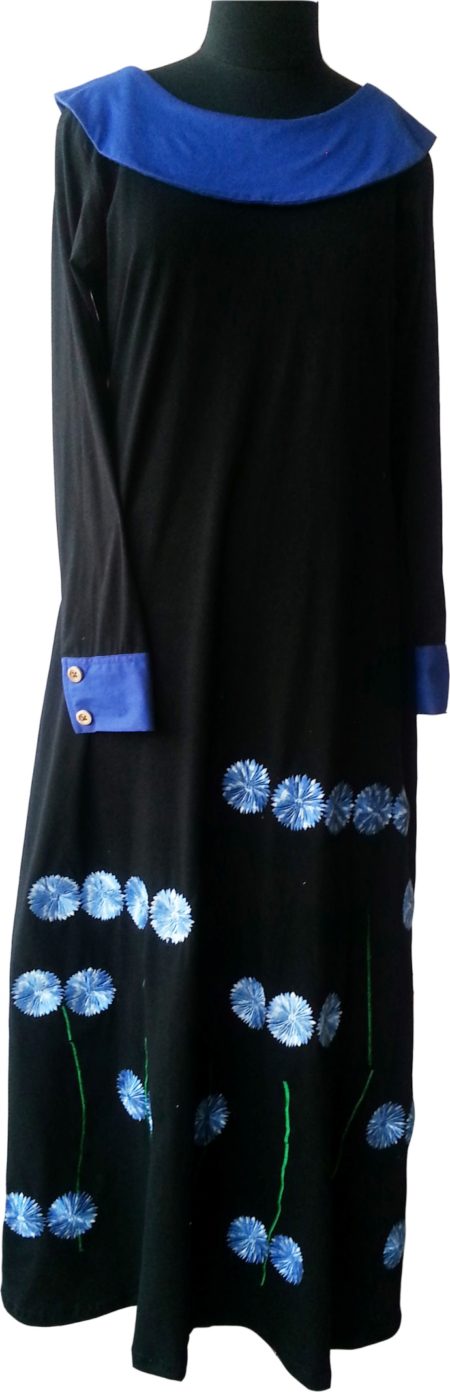 Black Embroidered Abaya with cuff sleeves