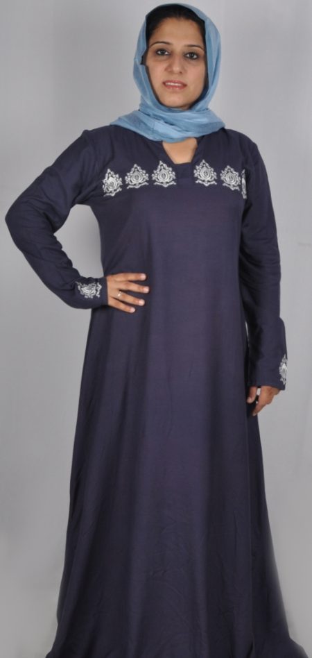 Bamboo Abaya in paisley embroidery Blue
