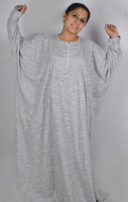 Cotton knit Abaya with front zipper and bat sleeves