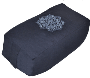 Chakra Mandala embroidered rectangular bolster zafu cushion - Navy Blue