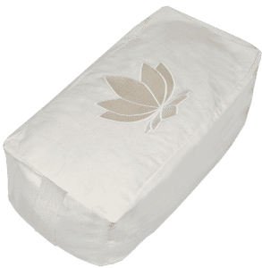 Sacred Lotus flower  embroidered rectangular bolster zafu cushion - Off White