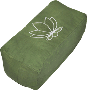 Sacred Lotus flower  embroidered rectangular bolster zafu cushion - Olive Green