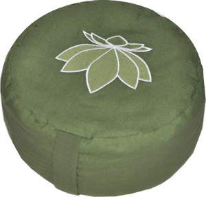 Lotus embroidered round zafu cushion - Olive Green