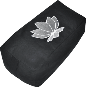 Sacred Lotus flower  embroidered rectangular bolster zafu cushion - Black