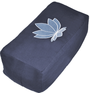 Sacred Lotus flower  embroidered rectangular bolster zafu cushion - Navy Blue