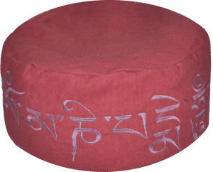 Om Mani Padme Hum embroidered round zafu cushion - Rust