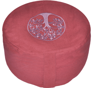 Tree of life embroidered round zafu cushion - Rust