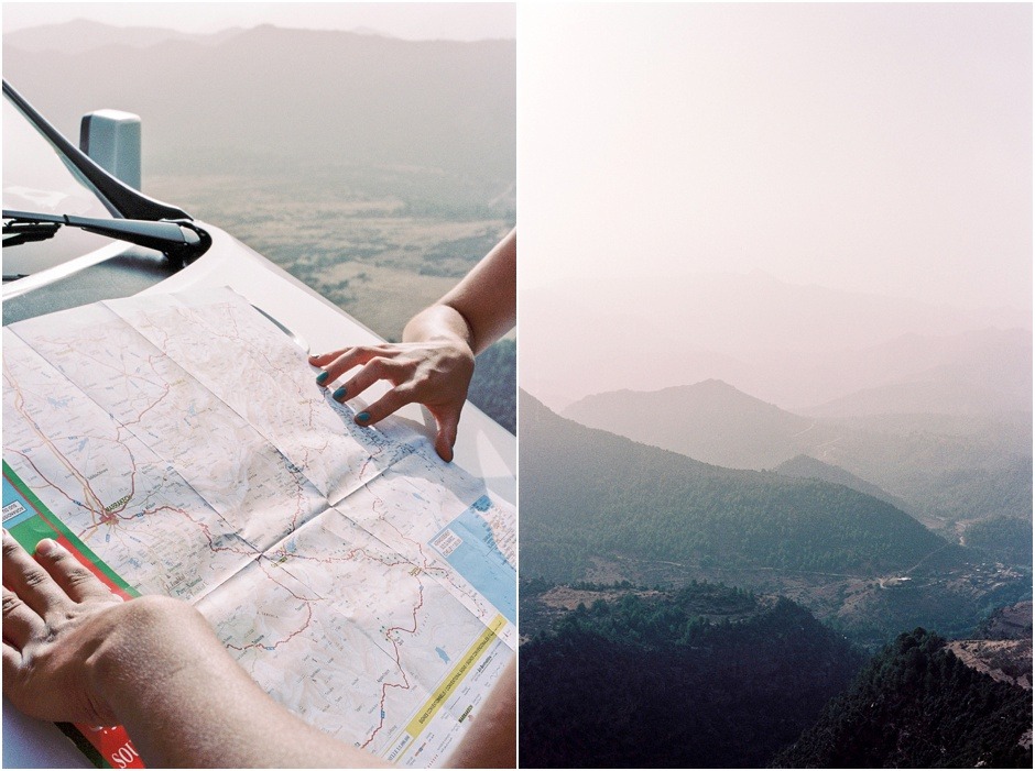Diptych of map planning and the view in Morocco