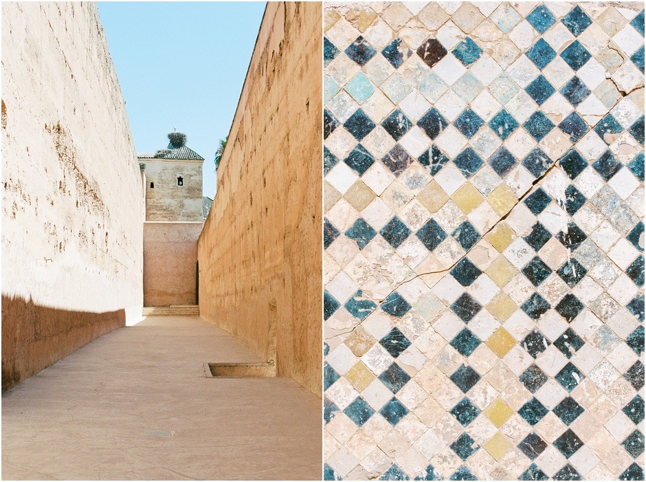 Diptych of El Badi Palace tiles and walkways