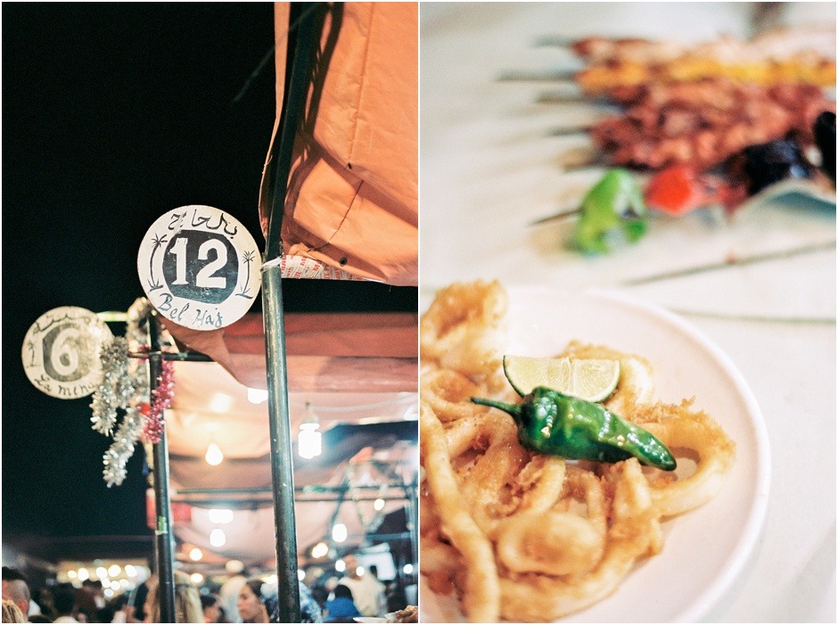 Diptych of the stalls and street foor at the Jemaa el Fna night market