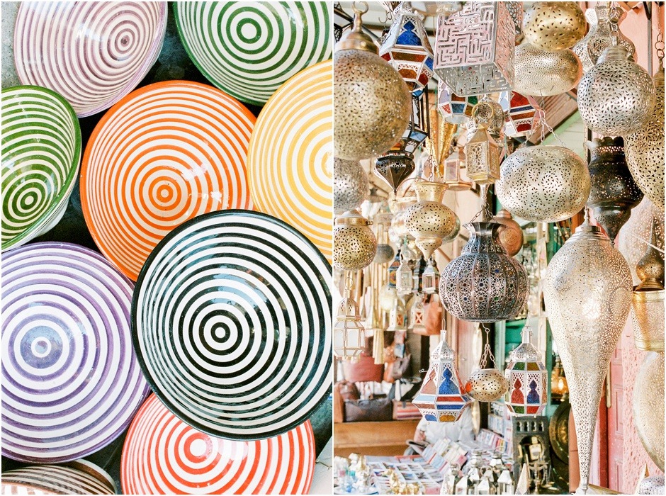 Diptych of bowls and lanterns sold in the souks of Marrakesh