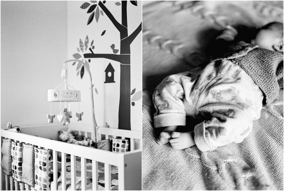 Baby photography details of nursery shot on black and white film in Hertforshire