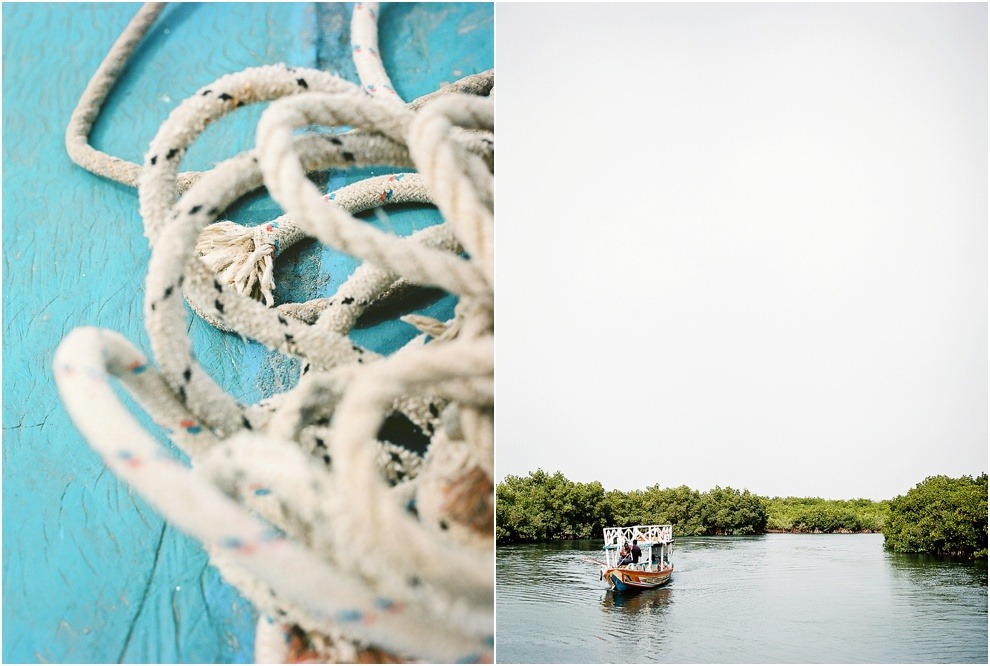 Film images of ife on the river in Gambia shot on film by Fiona Caroline Photography. Rope and boat