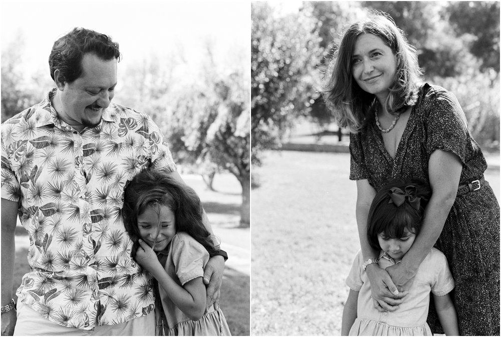 Black and White dyptych of father and daughter and mother and daughter