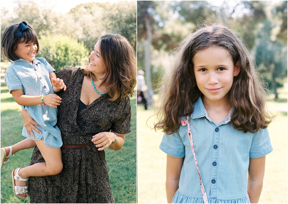 Dyptych of mother and daughters in a park