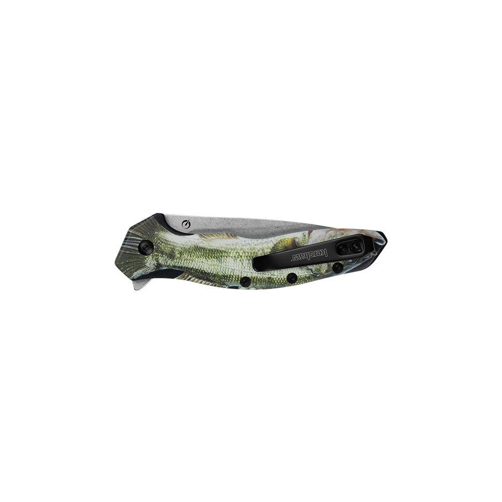 Kershaw Shoreline Bass Folding Knife 3" Drop Point Blade Green Bass - Image 3