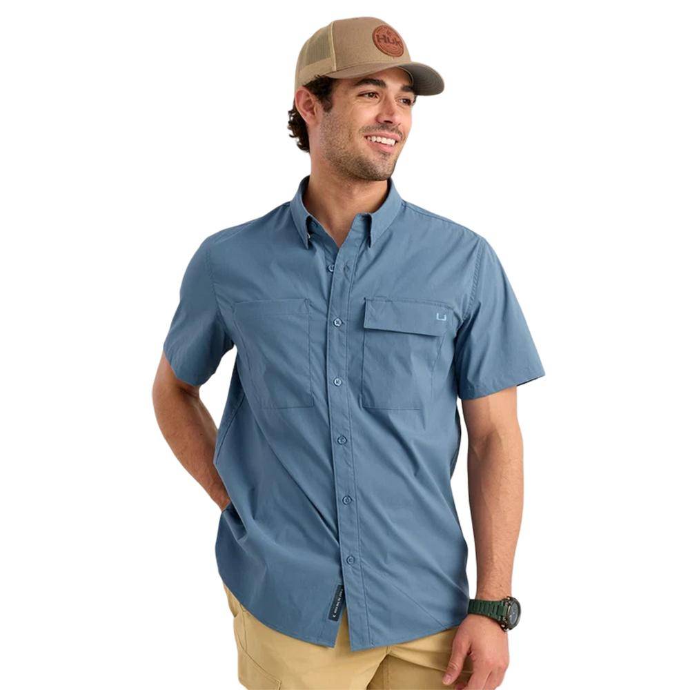 Huk Icon Short Sleeve Button Down Shirt Stormy Blue 2XL