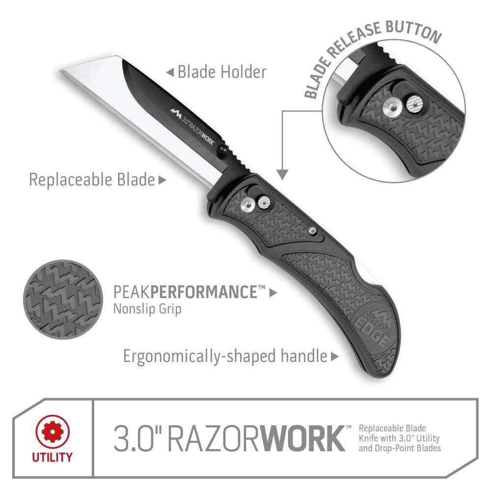 Outdoor Edge RazorWork Folding Knife with 3 3" Blades Black - Image 2