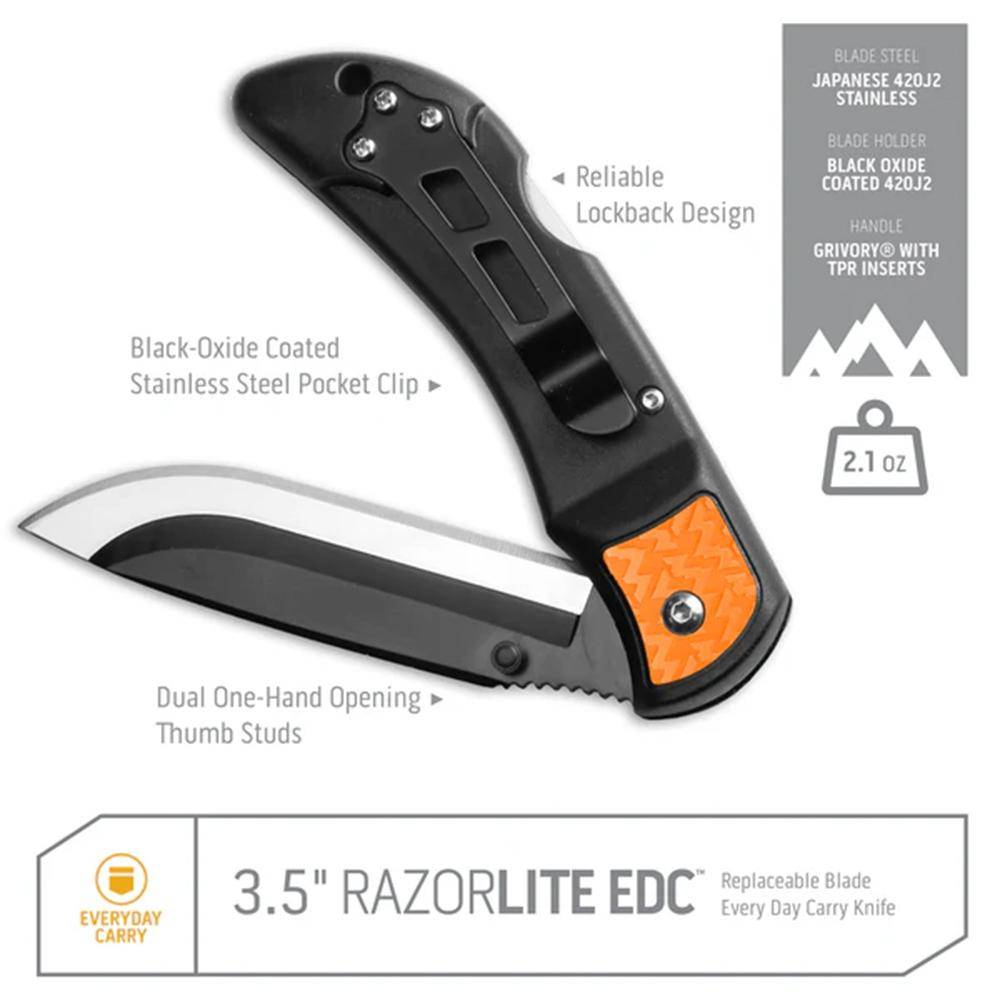 Outdoor Edge RazorEDC Lite Replaceable Blade Folding Knife 3-1/2" Drop Point Blade Orange - Image 3