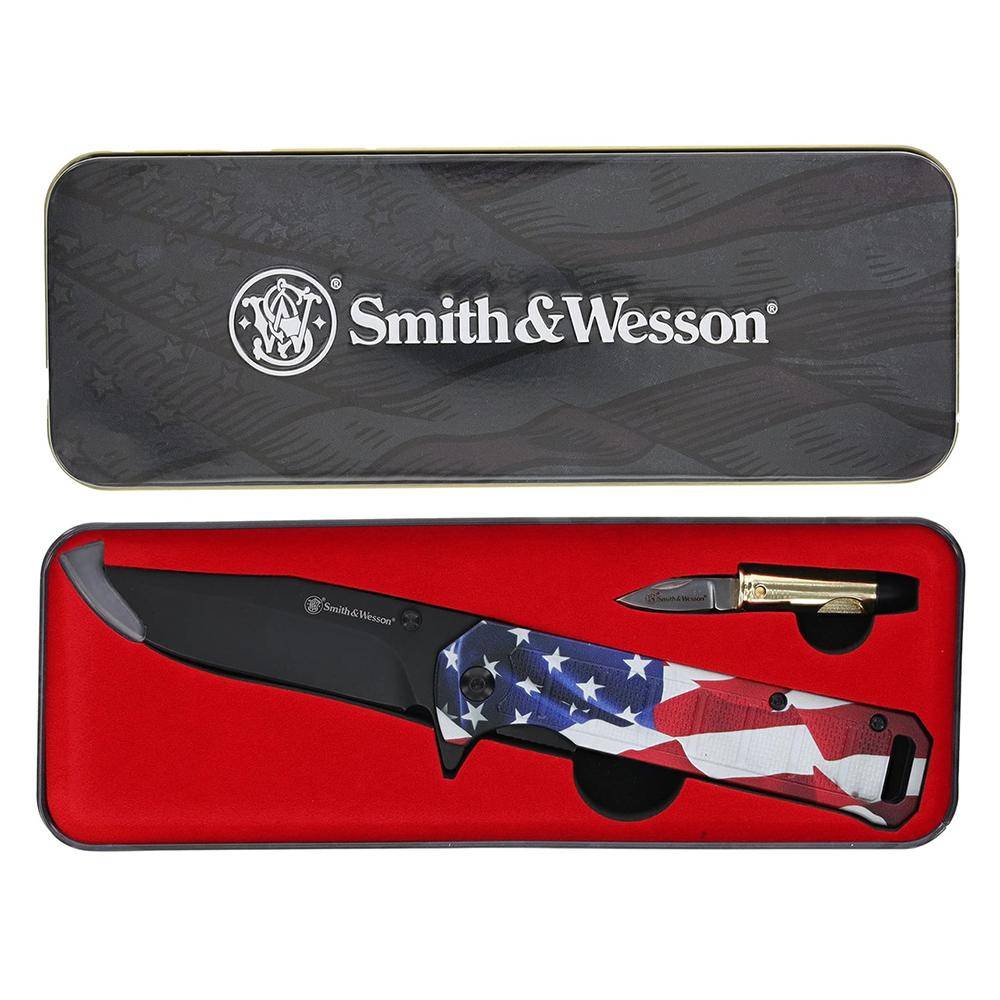 Smith & Wesson Americas Heroes Folder Pocket Knife Combo 3-1/2" Clip Point Blade with Bullet Knife - Image 2