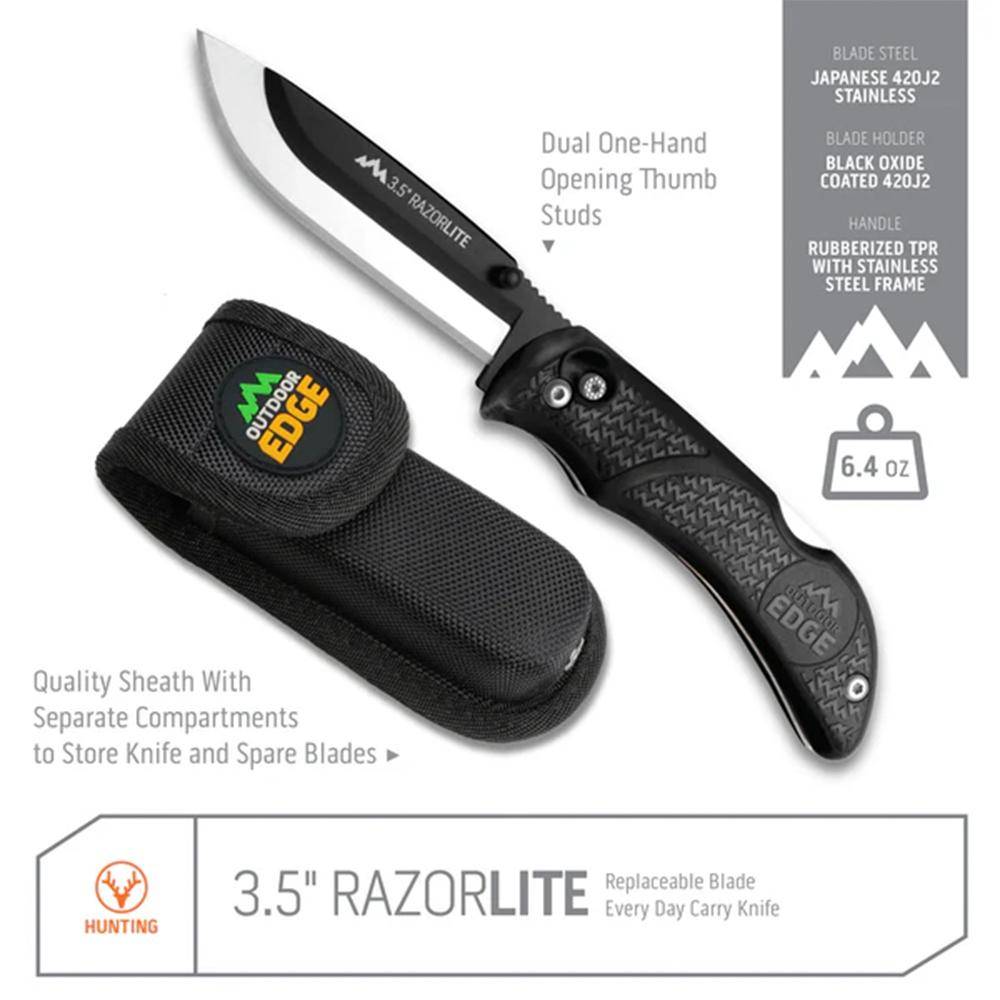 Outdoor Edge RazorPro L Replaceable Blade Hunting Knife 3-1/2" Drop Point Blade Black - Image 3