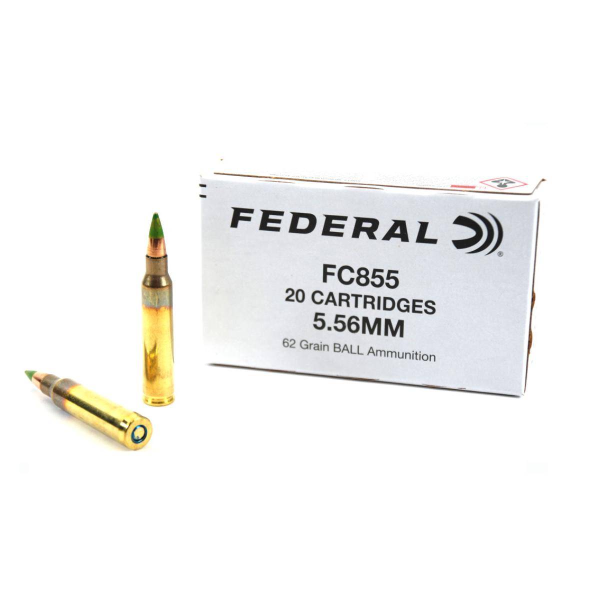 Federal FC855 Green Tip Rifle Ammunition 5.56X45 NATO 62gr FMJ 3113 fps 20/ct