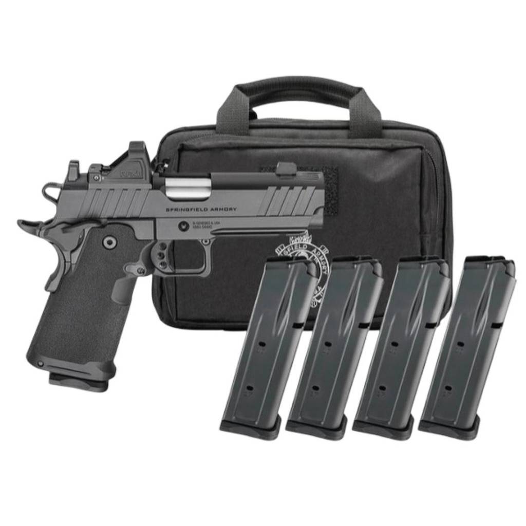 Springfield Armory Gear Pac 1911 DS Prodigy Compact Handgun 9mm Luger 15rd Magazines (4) 4.25" Barrel Black Viridian Green Dot Bag
