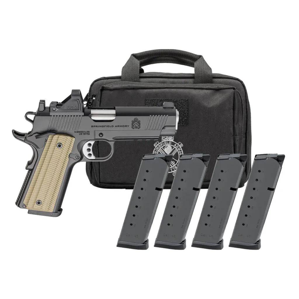 Springfield Gear Pac 1911 Operator AOS Handgun .45 Auto 8rd Magazines(4) 4.25" Barrel Green Dot & Bag