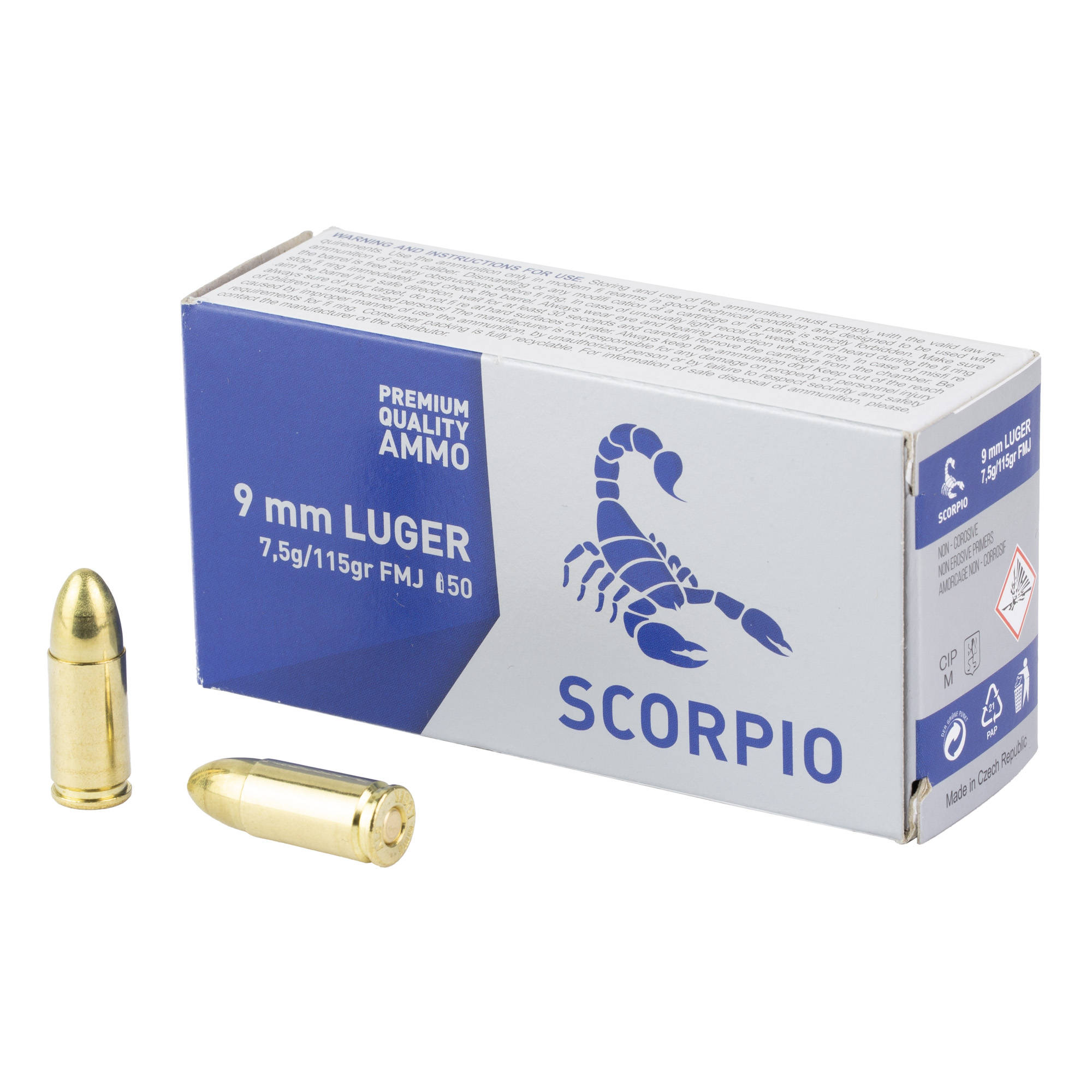 SCORPIO AMMO 9MM 115GR FMJ 50/1000